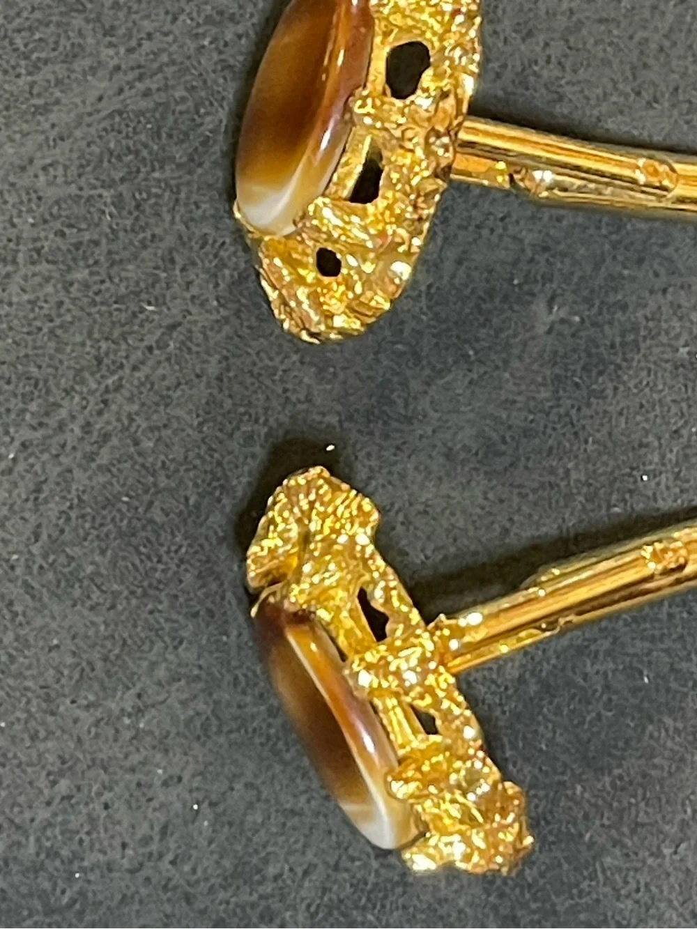 Pristine Vintage Condition/ Plated Gold-Tone Nugget Style Cabochon Cufflinks